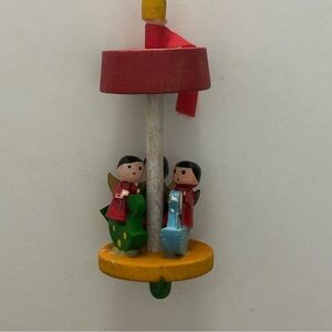 Vintage Wooden Angels Carousel Ornament Hand Painted Thailand Christmas MCM